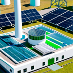 **

A futuristic green hydrogen production plant nestled amidst wind turbines and solar panels, showcasing advanced electrolyzer technology. Visual elements should highlight efficiency and renewable energy integration. The scene includes engineers in clean suits monitoring the process.

**