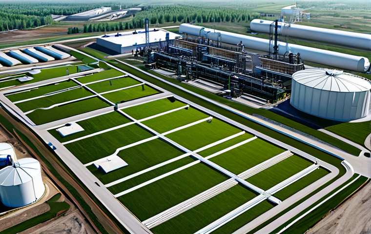 그린 수소 경제의 환경적 지속 가능성 - **Prompt:** "A modern electrolysis plant powered by a vast solar panel array, showing water being sp...