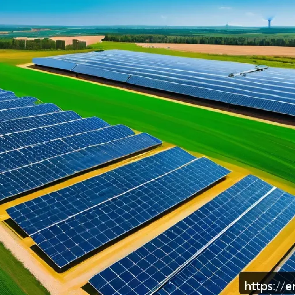 그린 수소의 생애 주기 분석 - A futuristic green hydrogen production facility set in a sunny, open landscape with large solar pane...