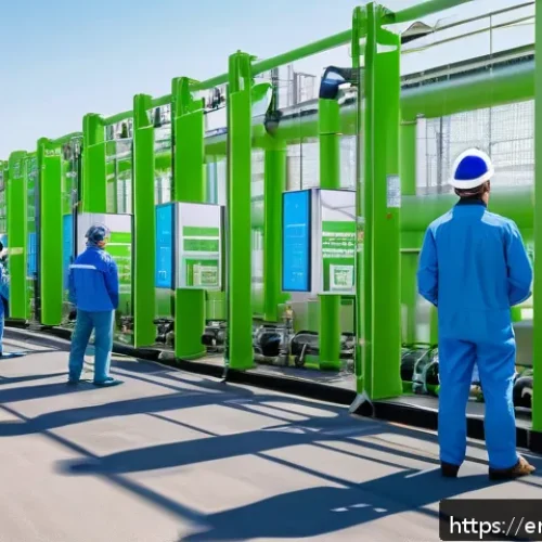 그린 수소 경제의 법적 환경 - A high-tech green hydrogen production facility set in a clean, modern industrial park during daytime...