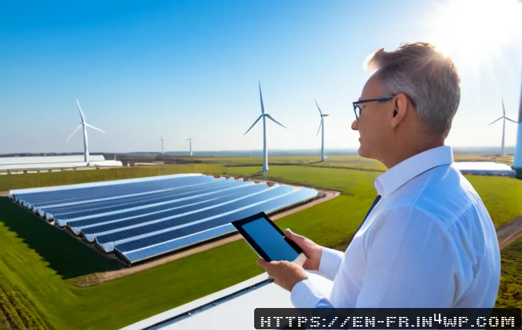 Home 17 그린 수소 시장의 투자 기회 - Photorealistic wide-angle view of a modern green hydrogen production facility beside a wind farm and...
